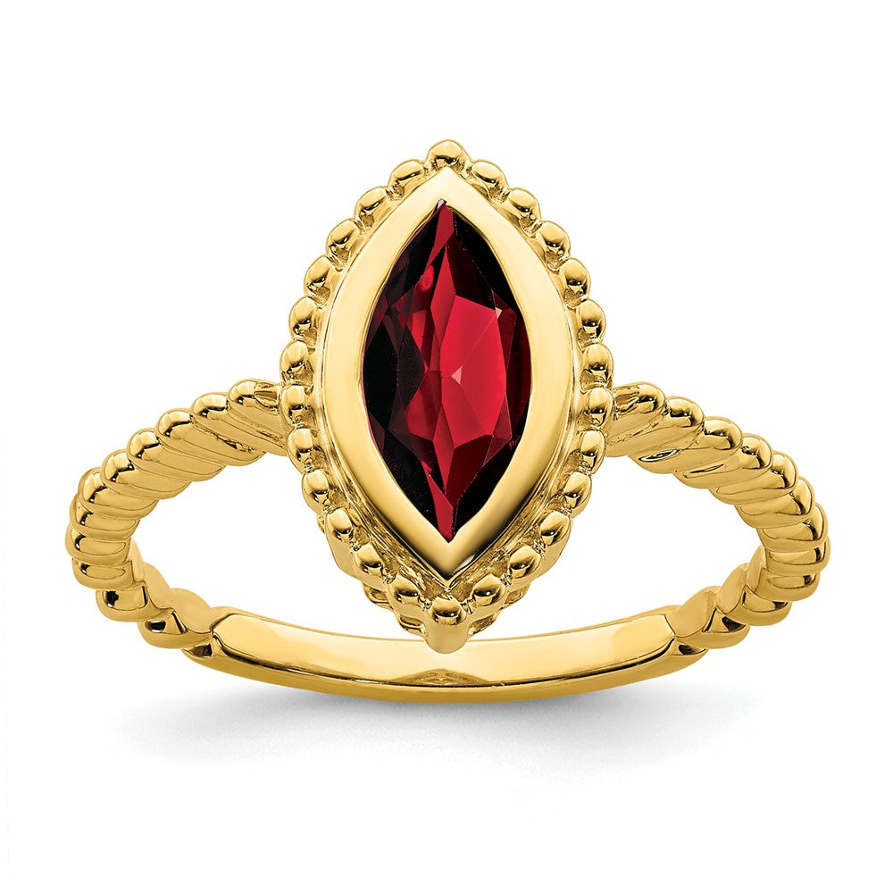 Massiv 14K Gelbgold Marquise Synthetisch Granat Ring