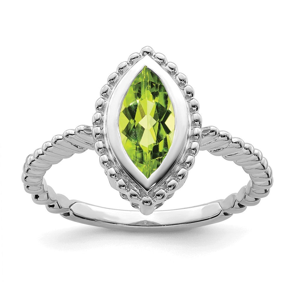 14K Weißgold Ring mit Peridot im Marquiseschliff