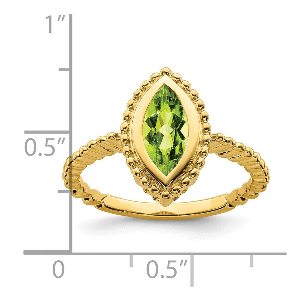 Massiv 14K Gelbgold Marquise Synthetisch Peridot Ring