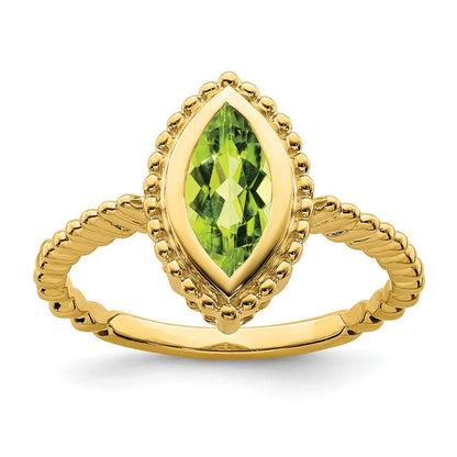 Massiv 14K Gelbgold Marquise Synthetisch Peridot Ring
