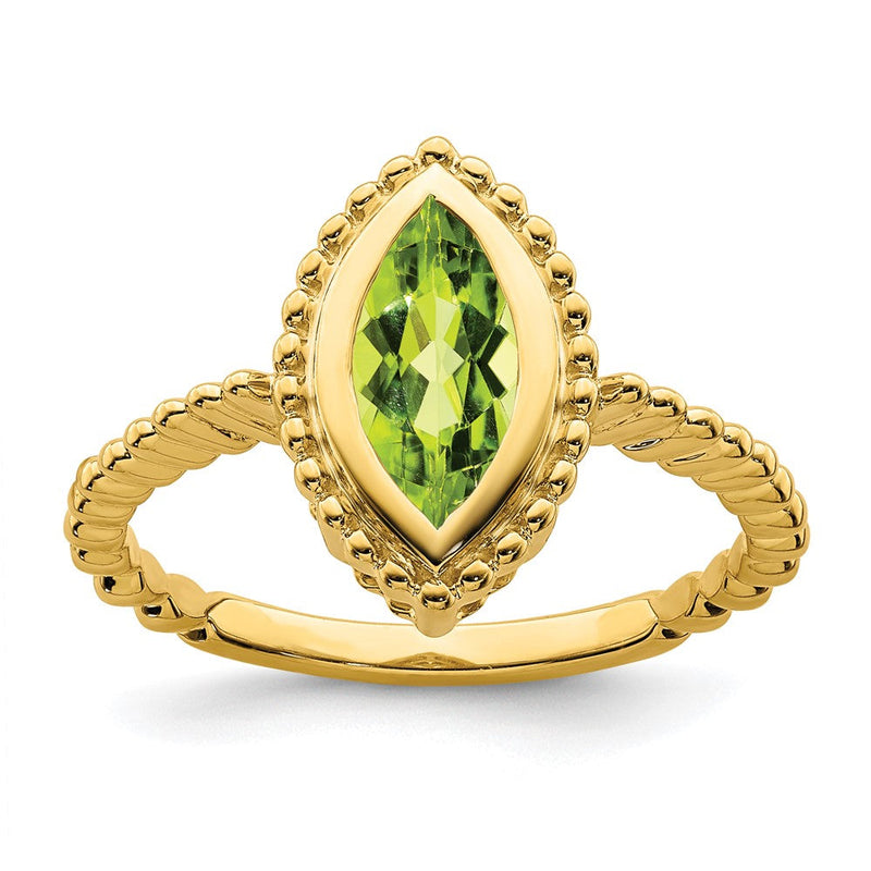 Massiv 14K Gelbgold Marquise Synthetisch Peridot Ring