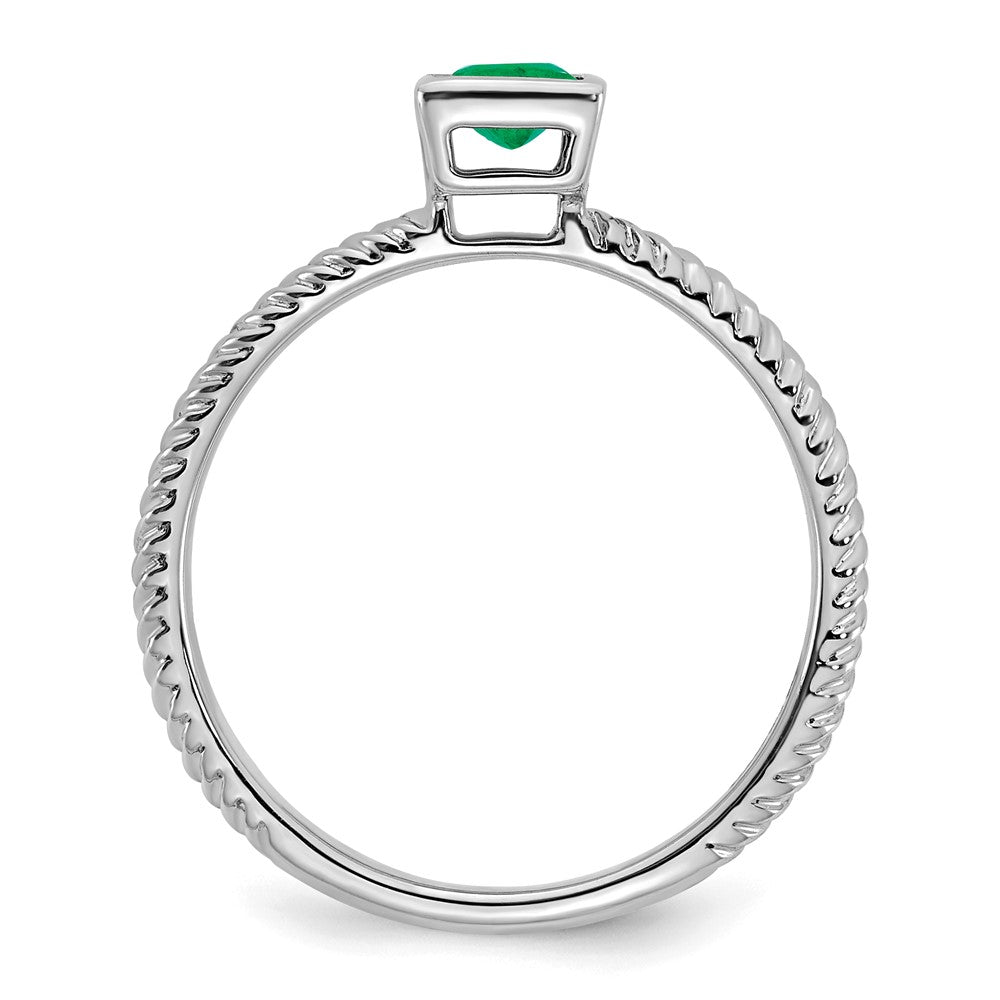 14K Weißgold Ring mit quadratischer Zargenfassung und Smaragd