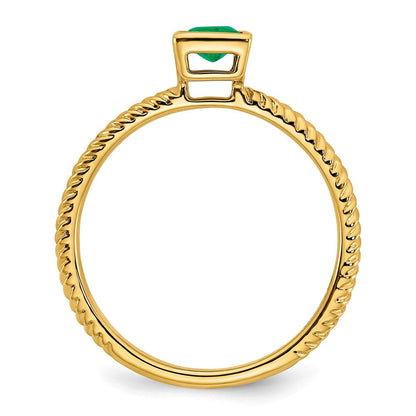 14K Gelbgold Ring mit quadratischer Fassung und Smaragd