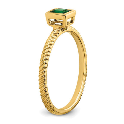 14K Gelbgold Ring mit quadratischer Fassung und Smaragd
