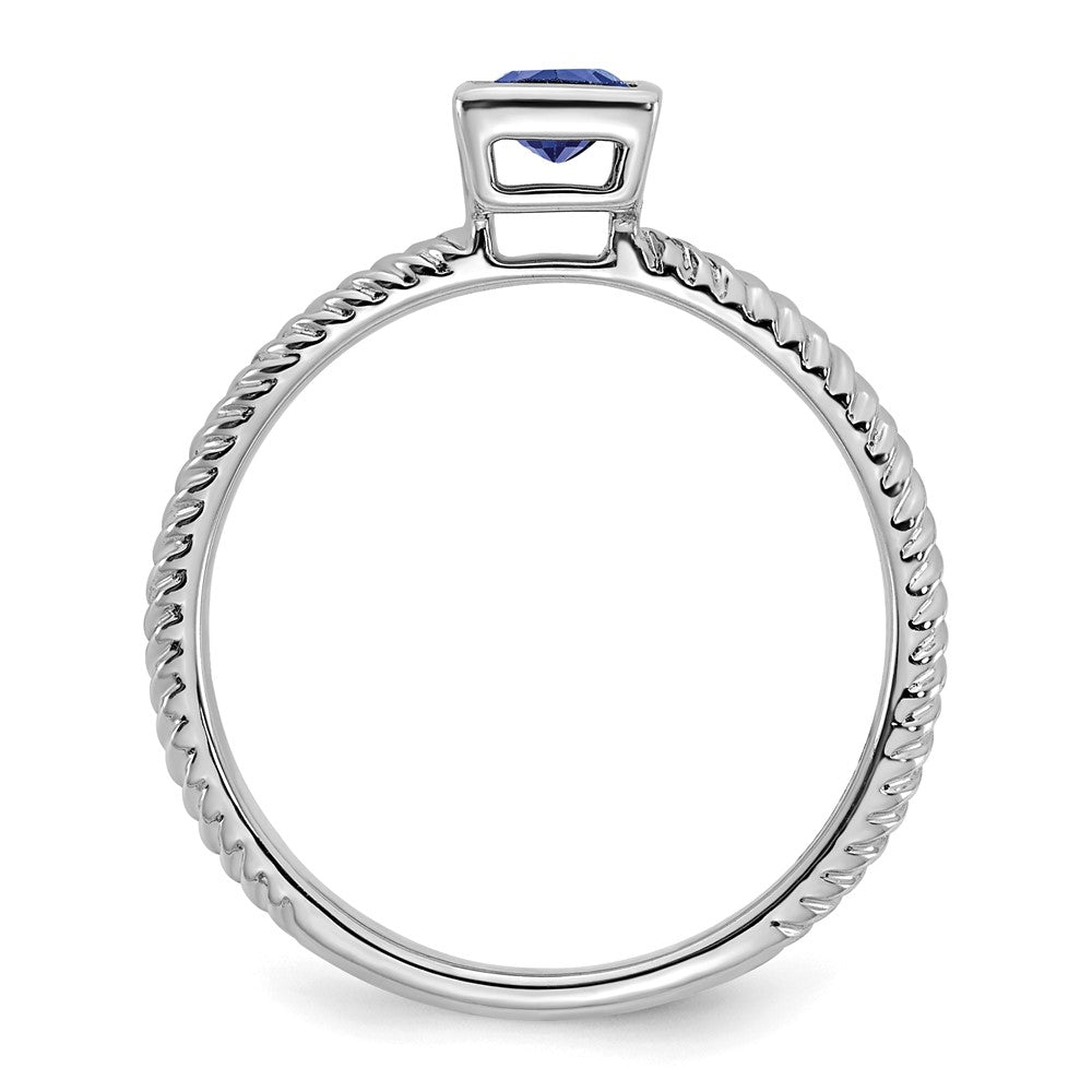 Massiv 14K Weißgold Quadratisch Zargenfassung Synthetisch Saphir Ring
