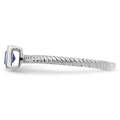 Massiv 14K Weißgold Quadratisch Zargenfassung Synthetisch Saphir Ring