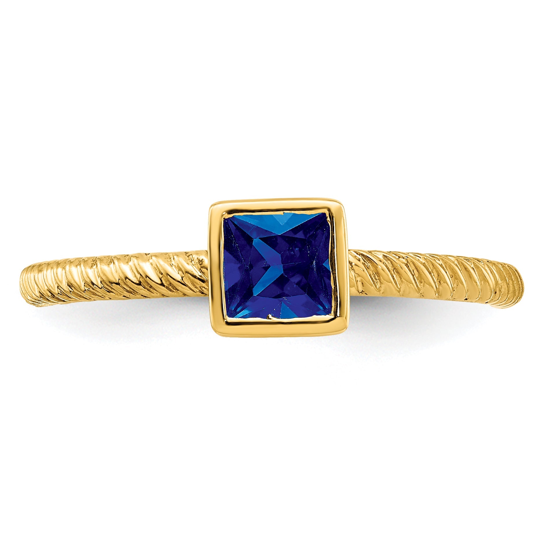 14K Gelbgold Ring mit quadratischer Saphir-Lünette