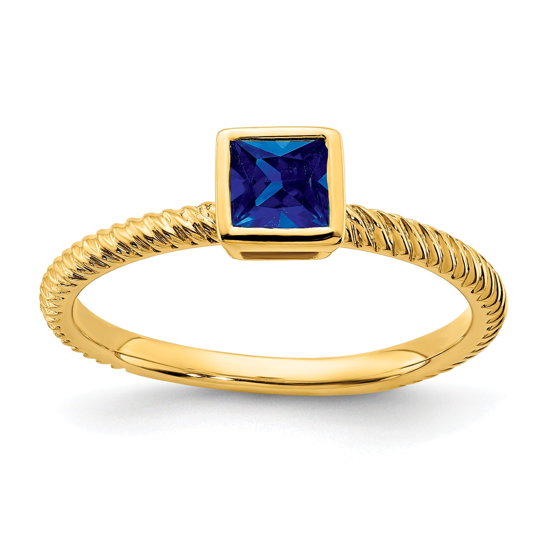 14K Gelbgold Ring mit quadratischer Saphir-Lünette