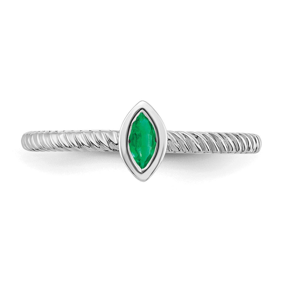 14K Weißgold Ring mit Marquise-Fassung und Smaragd