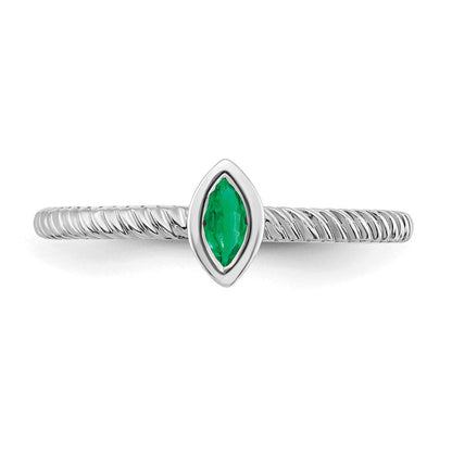 14K Weißgold Ring mit Marquise-Fassung und Smaragd