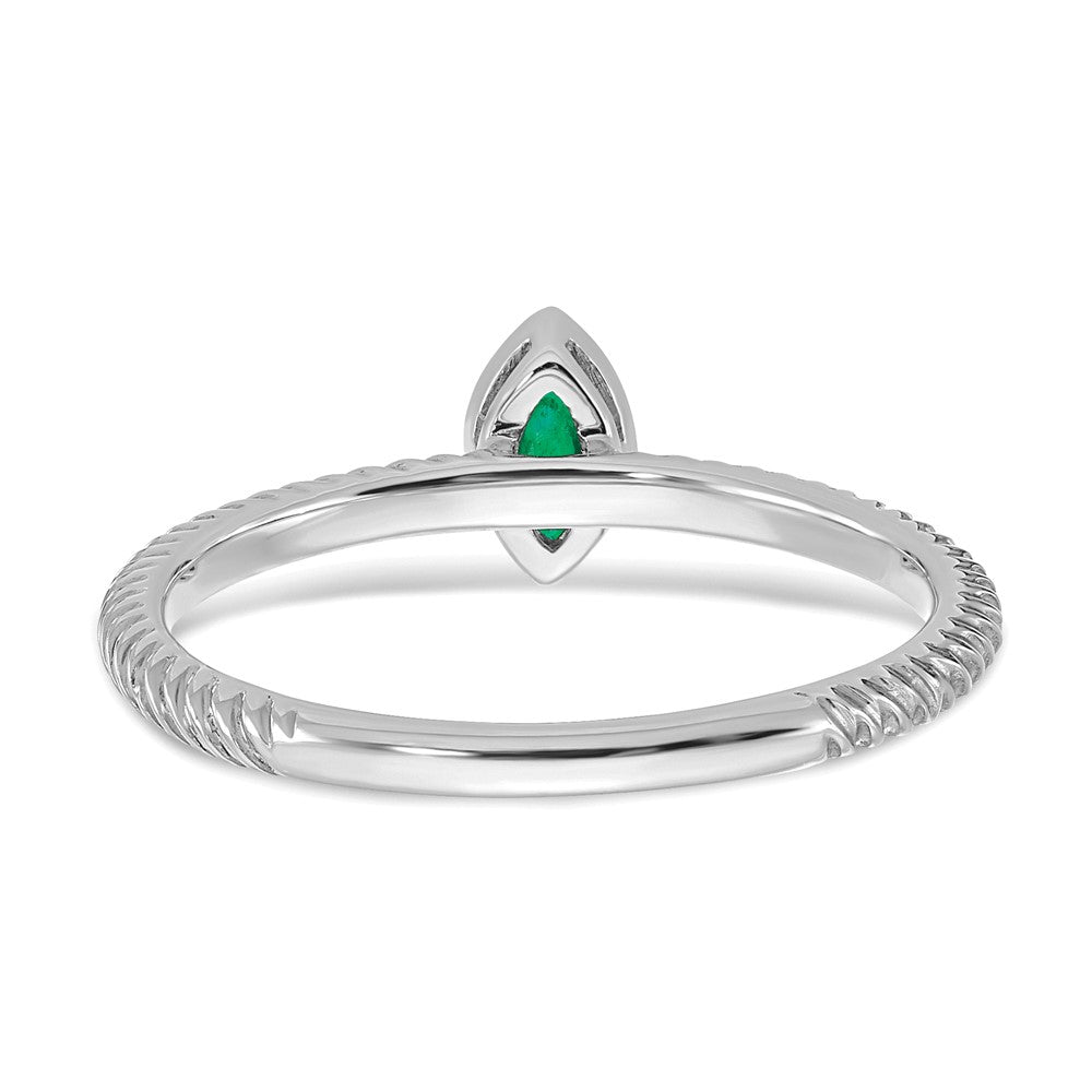 14K Weißgold Ring mit Marquise-Fassung und Smaragd