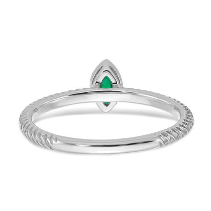 14K Weißgold Ring mit Marquise-Fassung und Smaragd