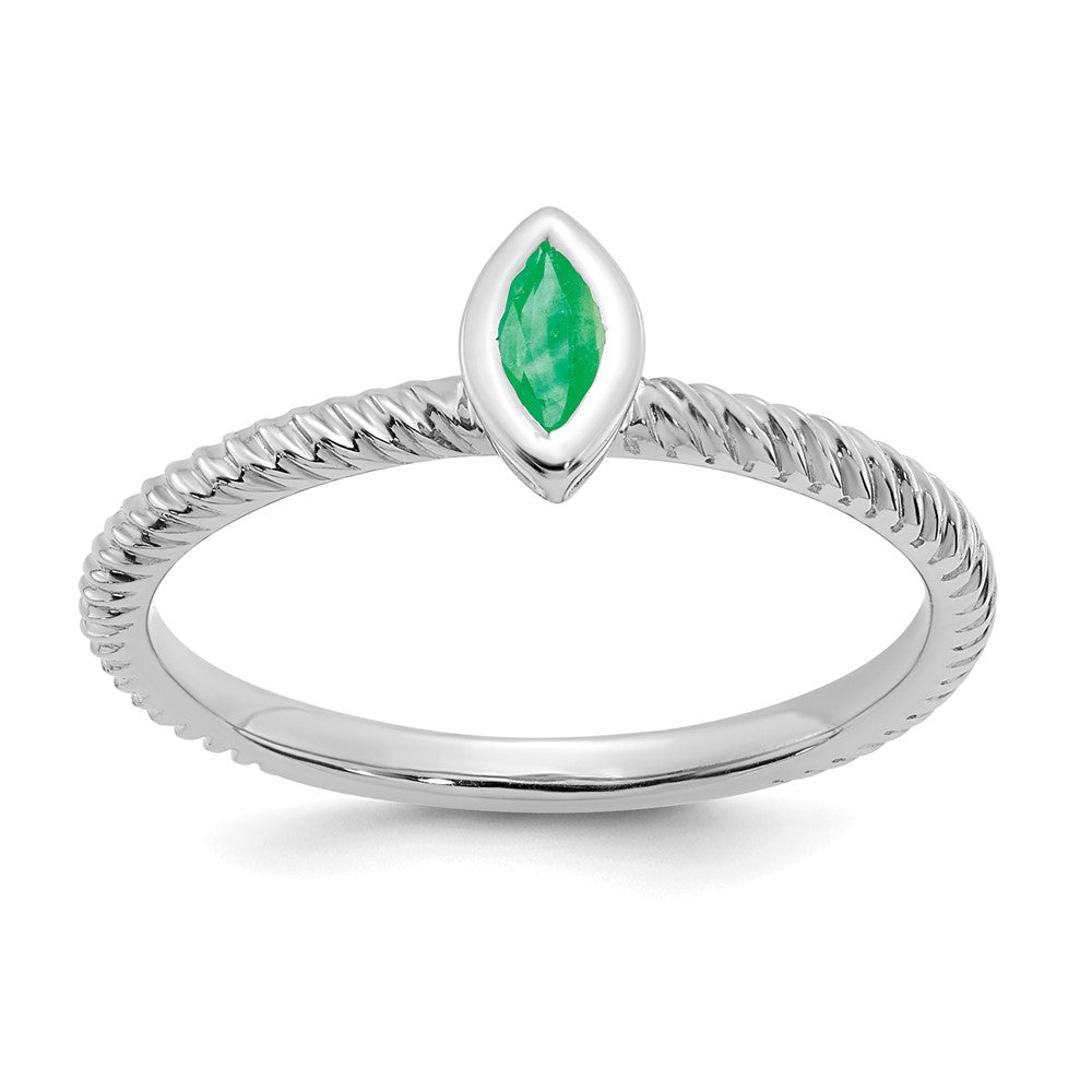 14K Weißgold Ring mit Marquise-Fassung und Smaragd