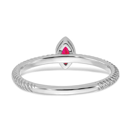 14K Weißgold Ring mit Rubin im Marquise-Schliff, Zargenfassung