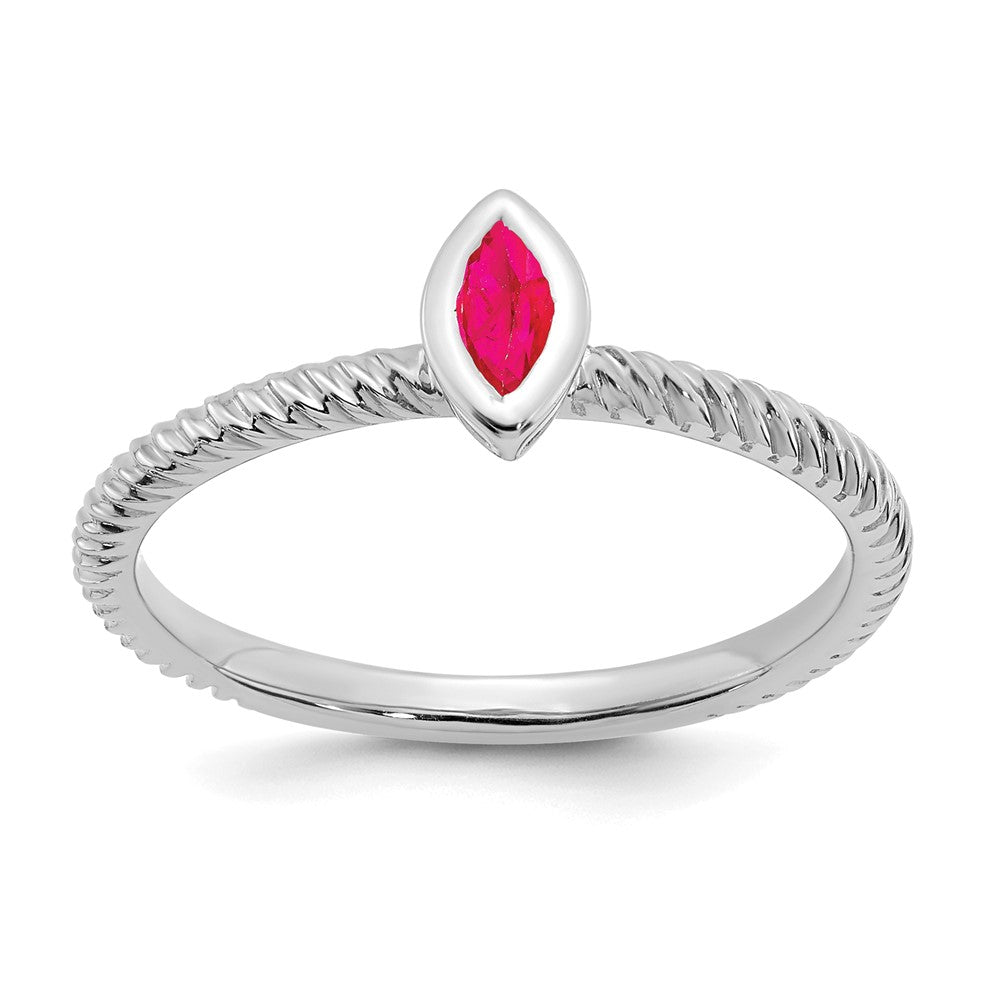 14K Weißgold Ring mit Rubin im Marquise-Schliff, Zargenfassung