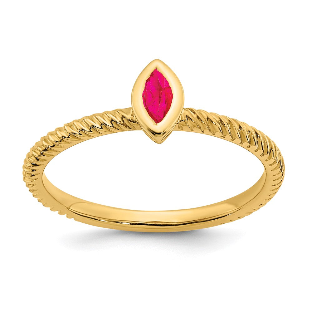 14K Gelbgold Ring mit Rubin im Marquise-Schliff in Zargenfassung