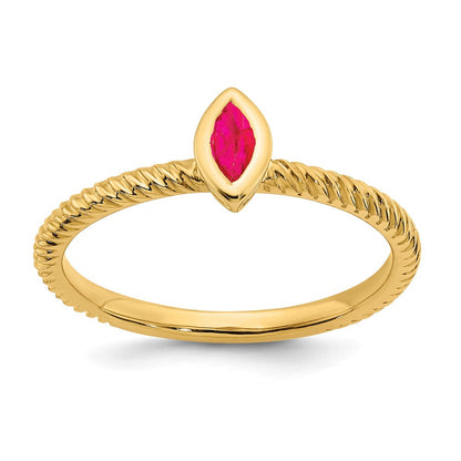 14K Gelbgold Ring mit Rubin im Marquise-Schliff in Zargenfassung