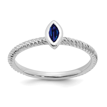 14K Weißgold Ring mit Saphir im Marquiseschliff in Zargenfassung