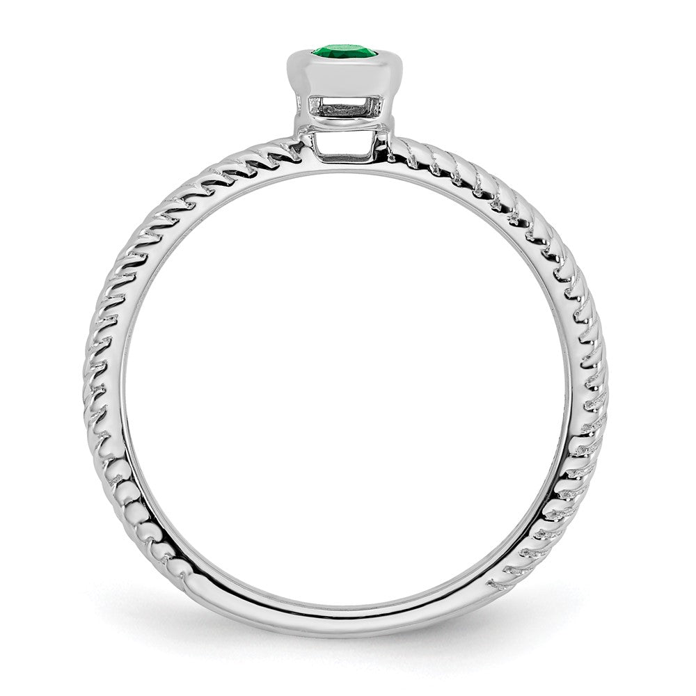Massiv 14K Weißgold Oval Zargenfassung Synthetisch Smaragd Ring