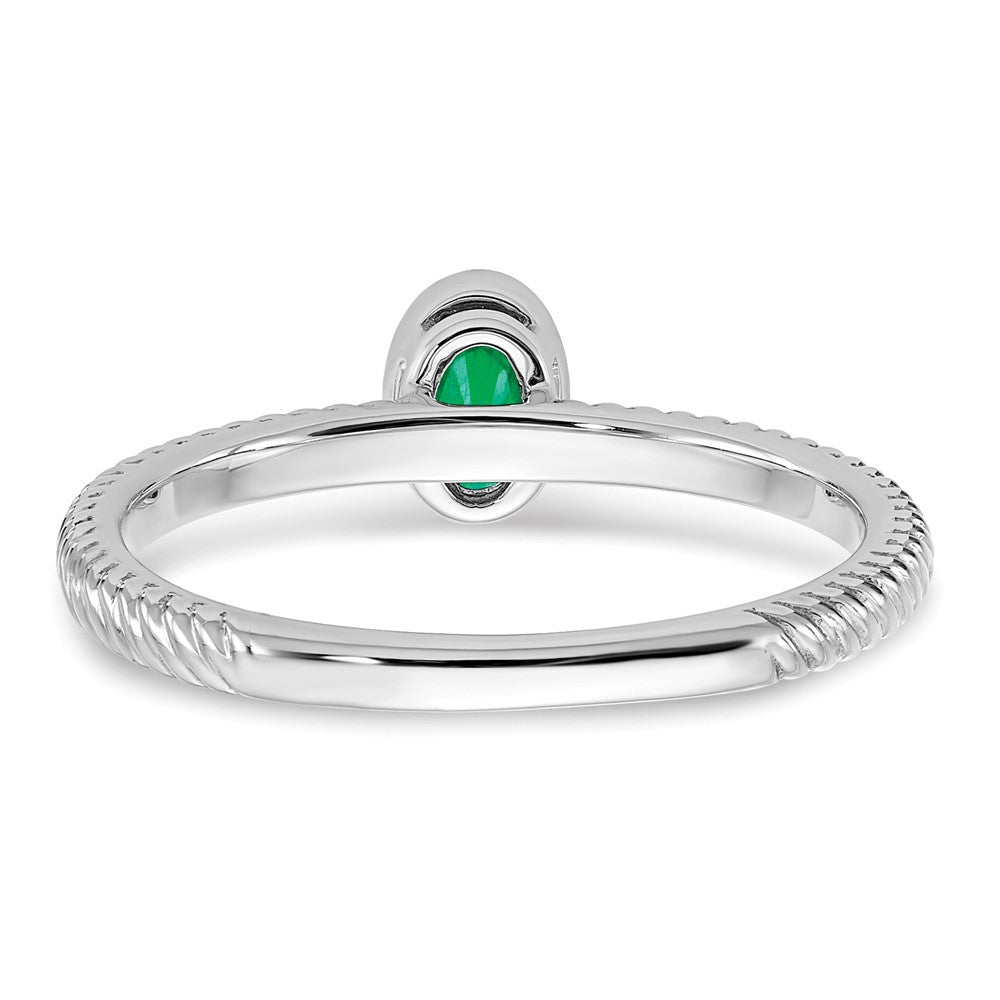 Massiv 14K Weißgold Oval Zargenfassung Synthetisch Smaragd Ring