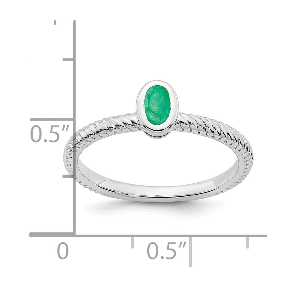 Massiv 14K Weißgold Oval Zargenfassung Synthetisch Smaragd Ring