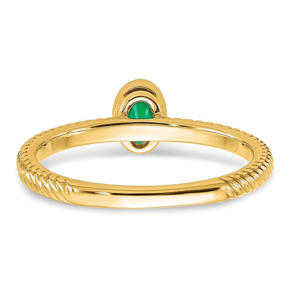 Massiv 14K Gelbgold Oval Zargenfassung Synthetisch Smaragd Ring