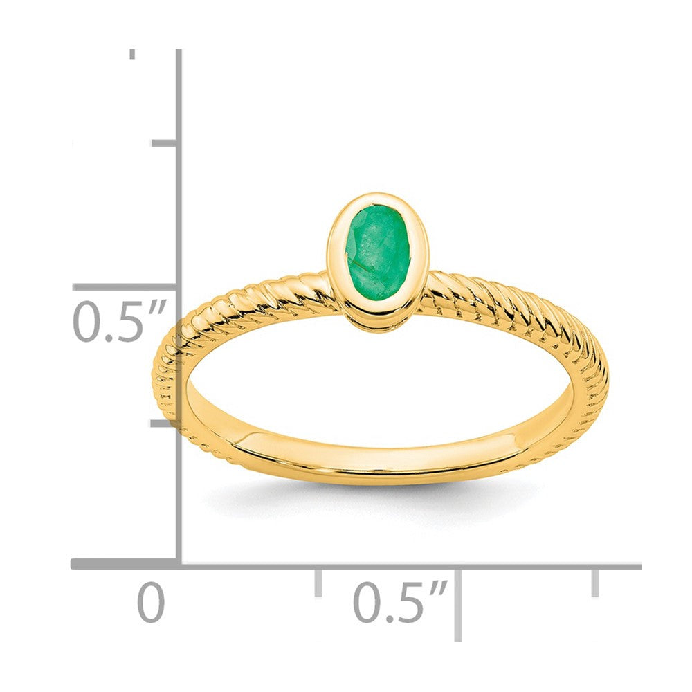 Massiv 14K Gelbgold Oval Zargenfassung Synthetisch Smaragd Ring