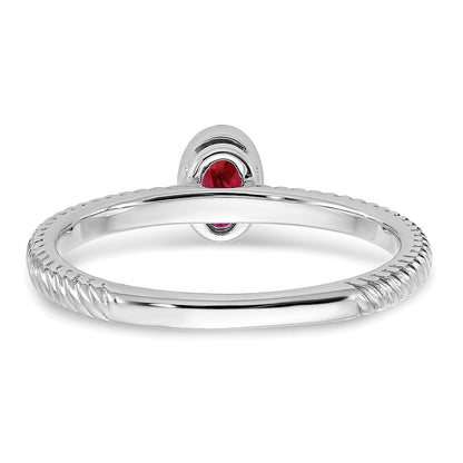 14K Weißgold Ring mit Rubin im Ovalschliff und Zargenfassung