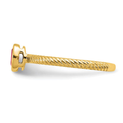Massiv 14K Gelbgold Oval Zargenfassung Synthetisch Rubin Ring