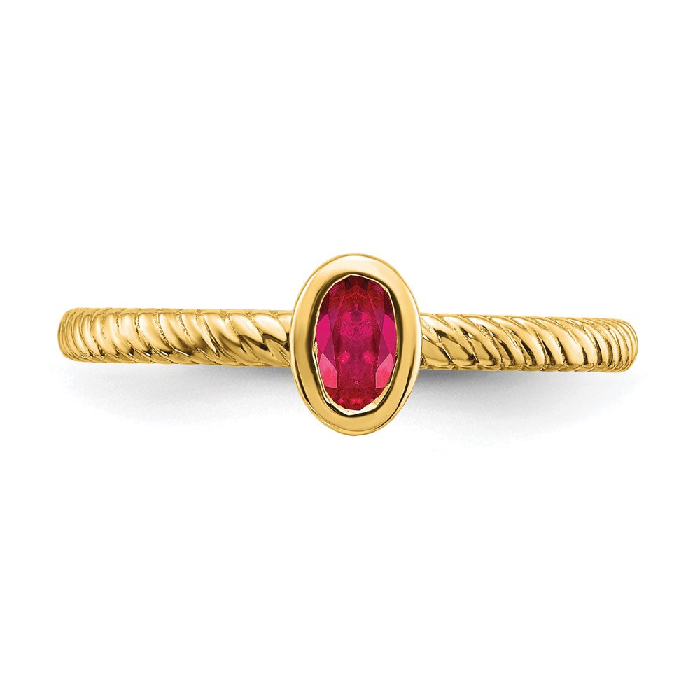 Massiv 14K Gelbgold Oval Zargenfassung Synthetisch Rubin Ring