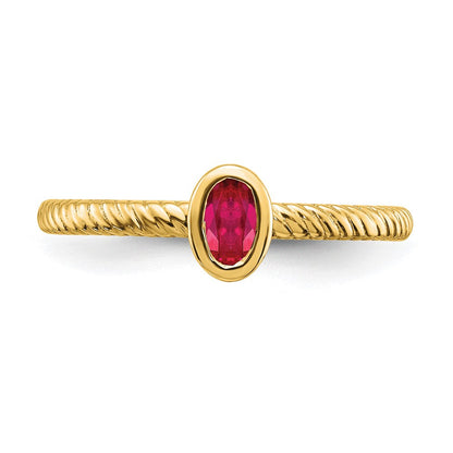 Massiv 14K Gelbgold Oval Zargenfassung Synthetisch Rubin Ring