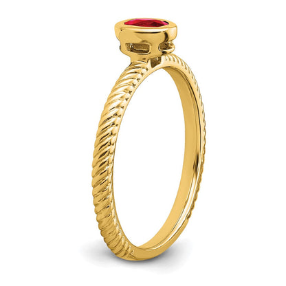 Massiv 14K Gelbgold Oval Zargenfassung Synthetisch Rubin Ring