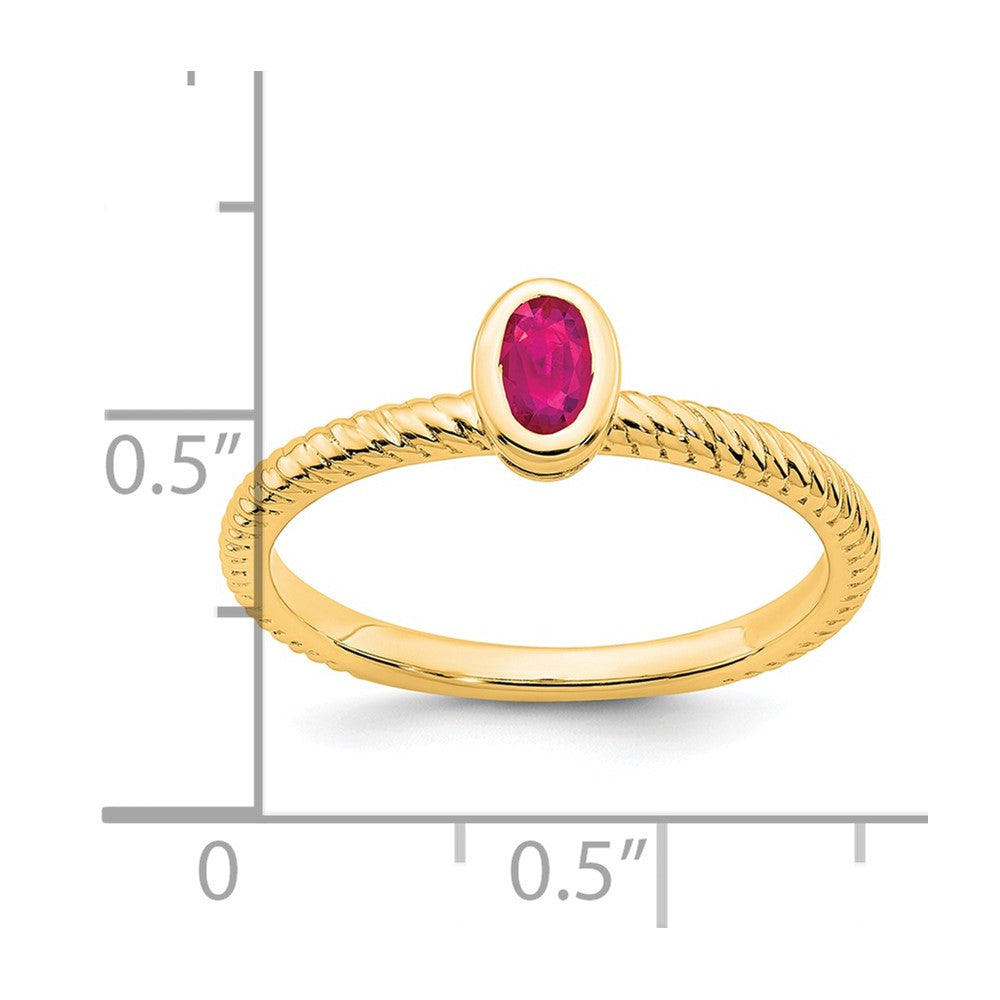 Massiv 14K Gelbgold Oval Zargenfassung Synthetisch Rubin Ring