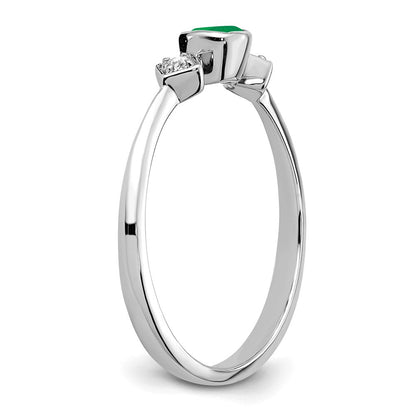 14K Weißgold Ring mit Smaragd und echten Diamanten