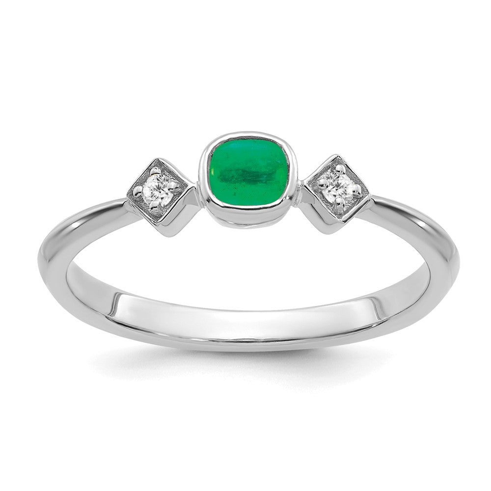 14K Weißgold Ring mit Smaragd und echten Diamanten