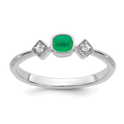 14K Weißgold Ring mit Smaragd und echten Diamanten