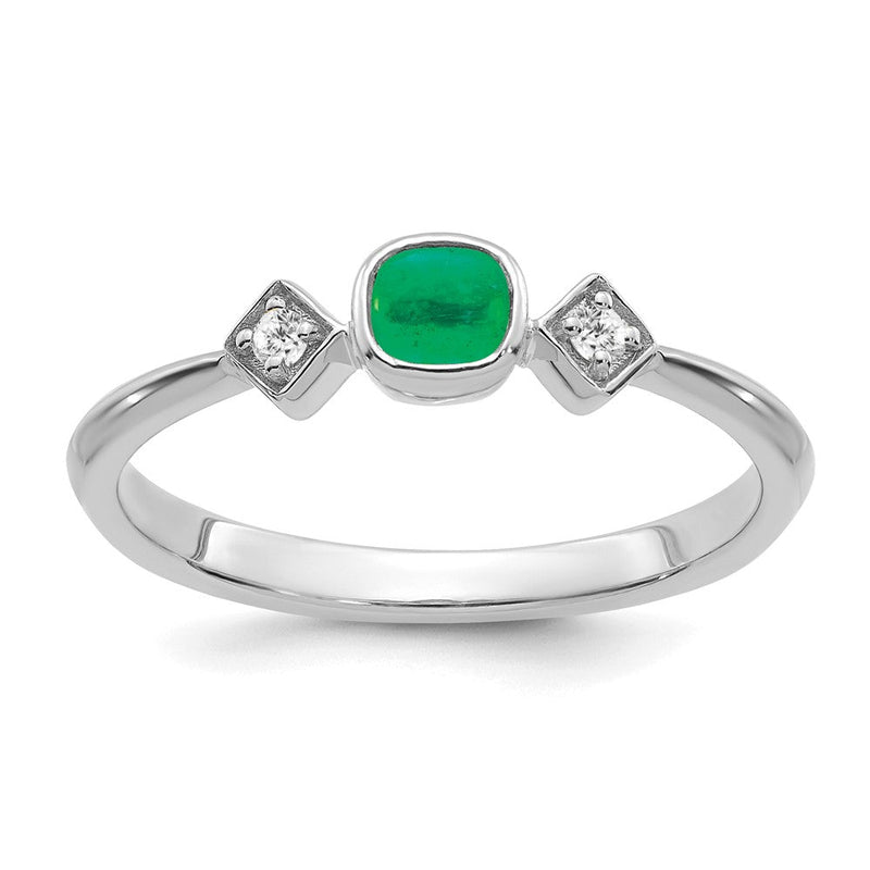 14K Weißgold Ring mit Smaragd und echten Diamanten