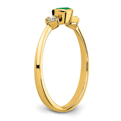 14K Gelbgold Ring mit Smaragd und echten Diamanten