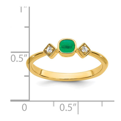 14K Gelbgold Ring mit Smaragd und echten Diamanten