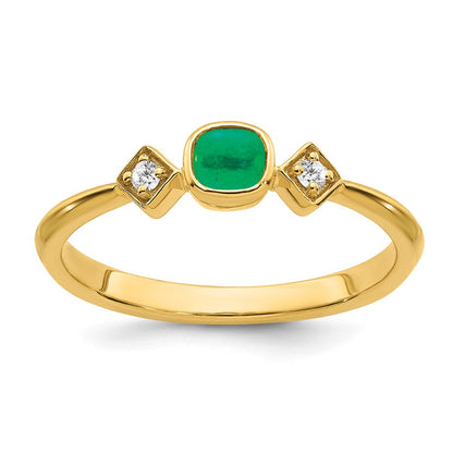 14K Gelbgold Ring mit Smaragd und echten Diamanten