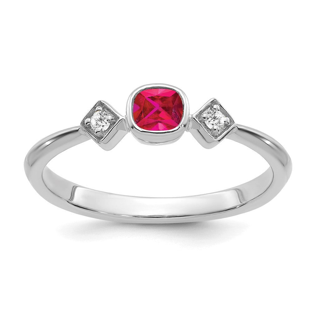 14K Weißgold Ring mit Rubin und echten Diamanten