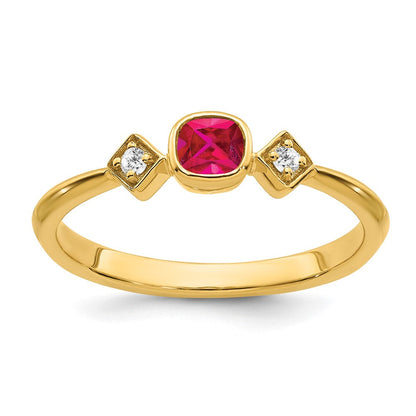 14K Gelbgold Ring mit Rubin und echten Diamanten