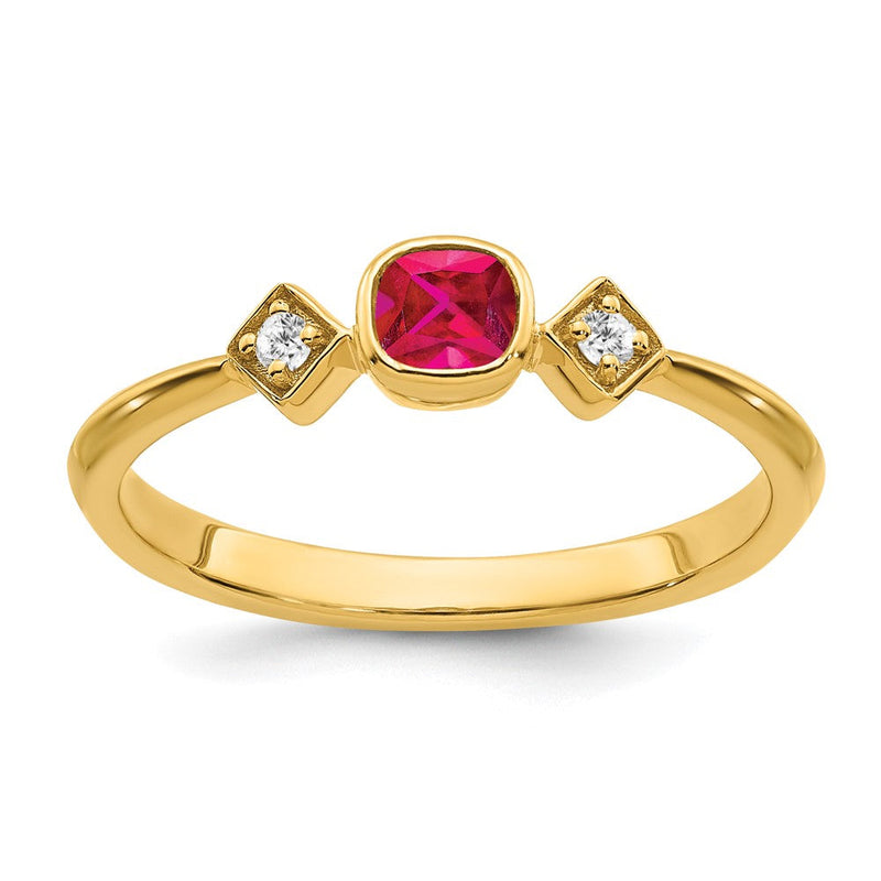14K Gelbgold Ring mit Rubin und echten Diamanten