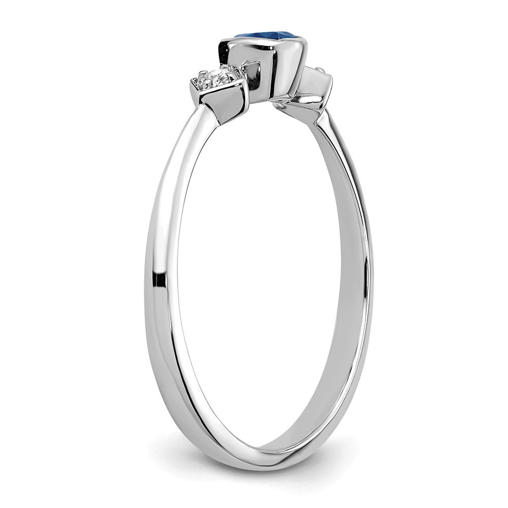 14K Weißgold Ring mit Saphir und echten Diamanten