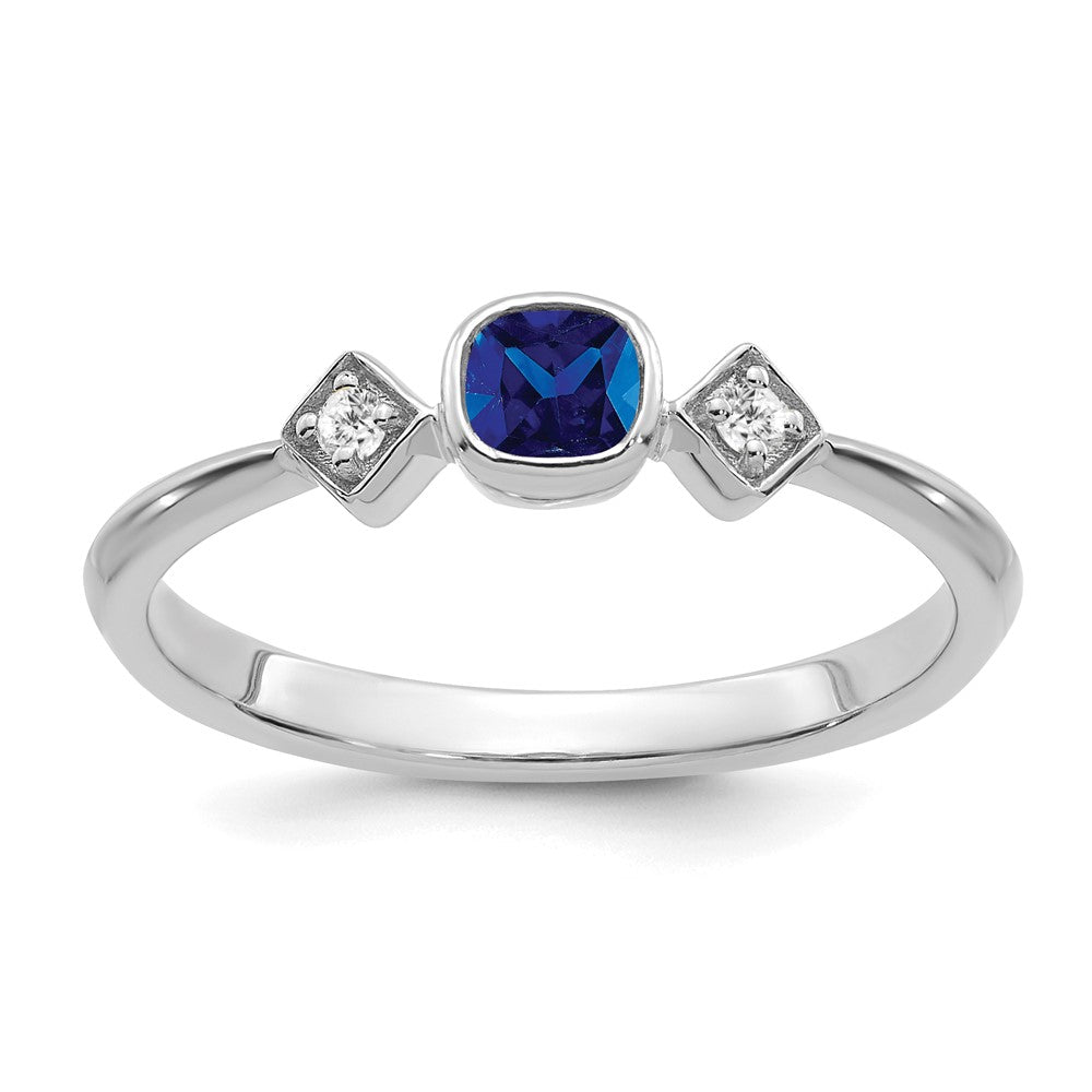 14K Weißgold Ring mit Saphir und echten Diamanten