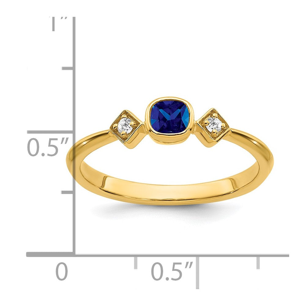 14K Gelbgold Ring mit Saphir und echtem Diamant