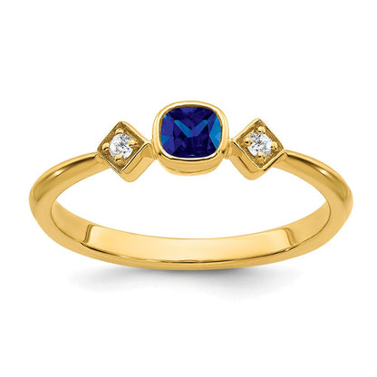 14K Gelbgold Ring mit Saphir und echtem Diamant
