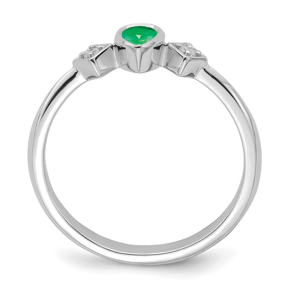 14K Weißgold Ring mit Zargenfassung, Smaragd in Tropfenform und echten Diamanten