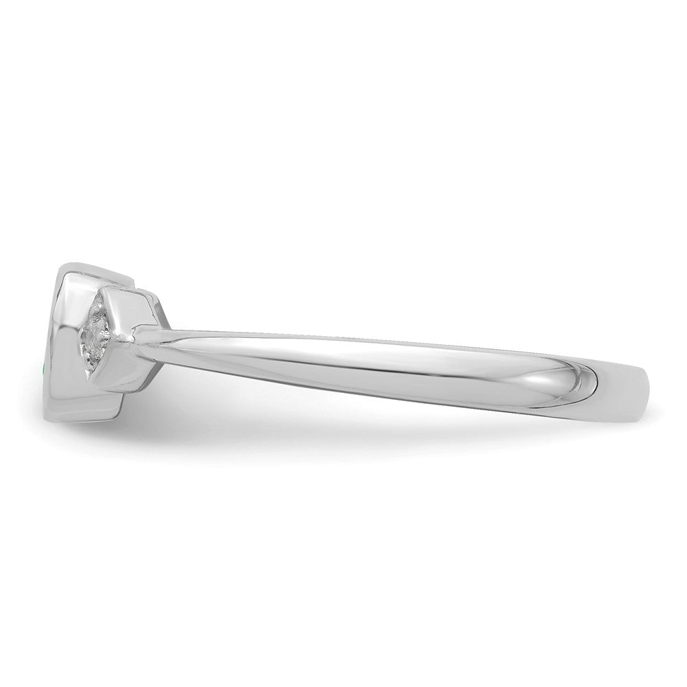 14K Weißgold Ring mit Zargenfassung, Smaragd in Tropfenform und echten Diamanten