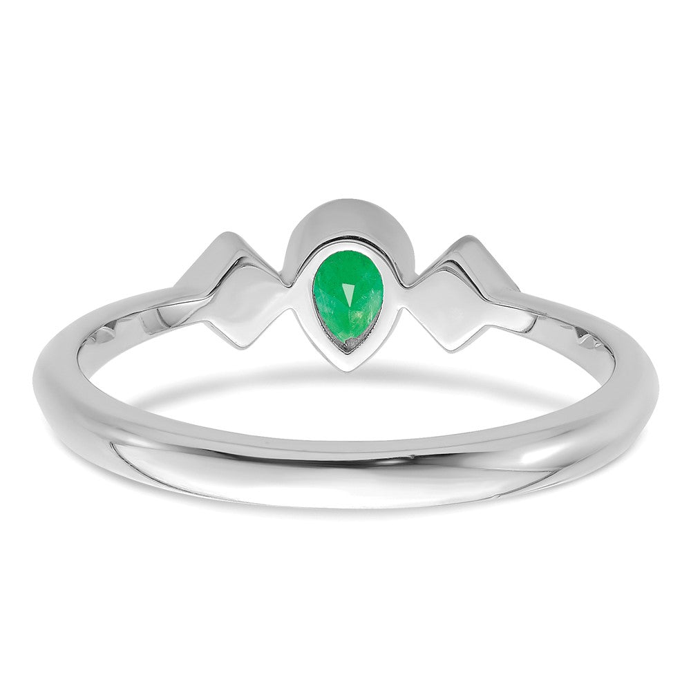 14K Weißgold Ring mit Zargenfassung, Smaragd in Tropfenform und echten Diamanten